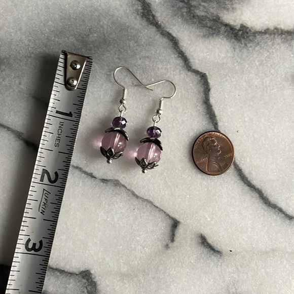 ❤️FREE glass bead earrings lavender purple multifaceted silver lotus flower - Picture 6 of 7